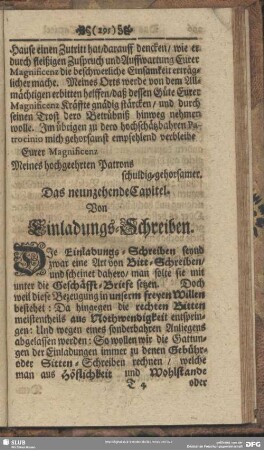 Das neunzehende Capitel. Von Einladungs-Schreiben