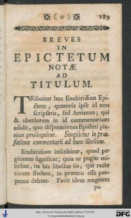 Breves In Epictetum Notae Ad Titulum.