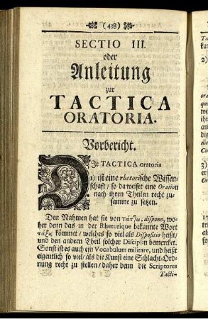 Sectio III. oder Anleitung zur Tactica Oratoria.