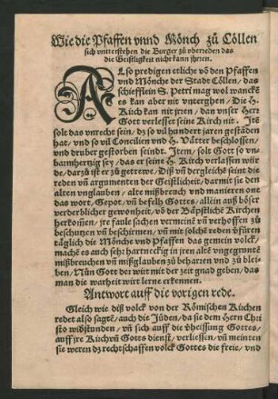 Antwort auff die vorigen rede.