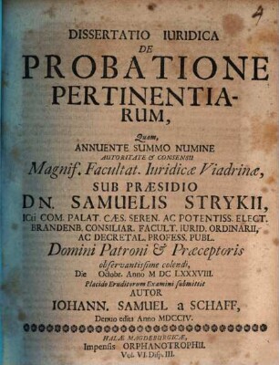 Disputatio Iuridica De Probatione Pertinentiarum