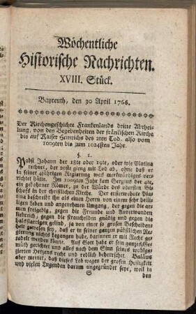 XVIII. Stück. Bayreuth, den 30. April 1766.