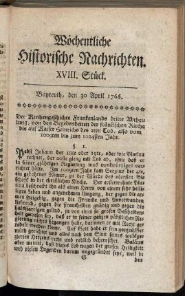 XVIII. Stück. Bayreuth, den 30. April 1766.