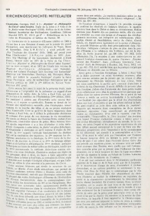 609-612 [Rezension] Chantraine, Georges, "Mystère" et "Philosophie du Christ" selon Erasme