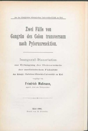 Zwei Fälle von Gangrän des Colon transversum nach Pylorusresektion