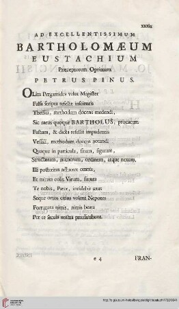 Petrus Pinus: Ad excellentissimum Bartholomaeum Eustachium