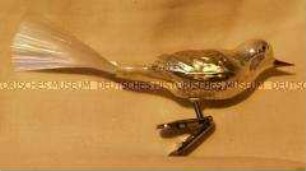 Glasbehang für Weihnachtsbaum: golden/weißer Vogel mit Befestigungsklammer