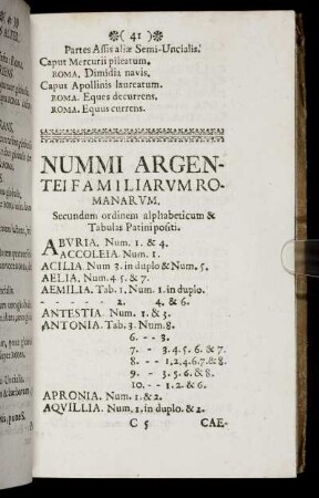 Nummi Argentei Familiarum Romanarum.