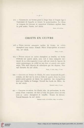 Objets en Cuivre (Nr. 218 - 241)