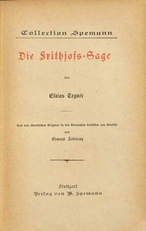 Die Frithjofs - Sage von Esaias Tegnér