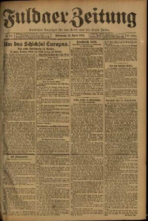 Erste Ausgabe vom Mittwoch, den 12. April 1922.
