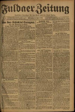 Erste Ausgabe vom Mittwoch, den 12. April 1922.