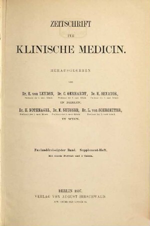 Zeitschrift für klinische Medizin. [32,a]. 1897
