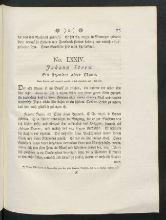 No. LXXIV. Johann Steen. Ein sitzender alter Mann