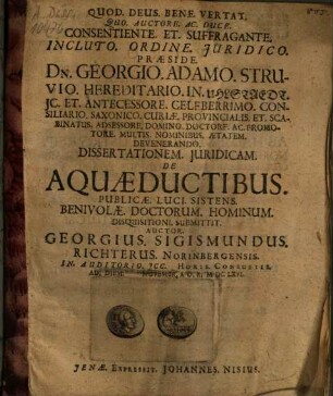 Dissertationem iuridicam de aquaeductibus