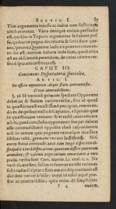 Caput III. Continens Disputatoris specialia.