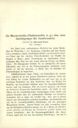 Die Meerkrokodile (Thalattosuchia n. g.) eine neue Sauriergruppe der Juraformation