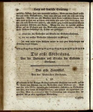 Die erste Abtheilung. Von den Verbrechen und Strafen der Soldaten überhaupt.