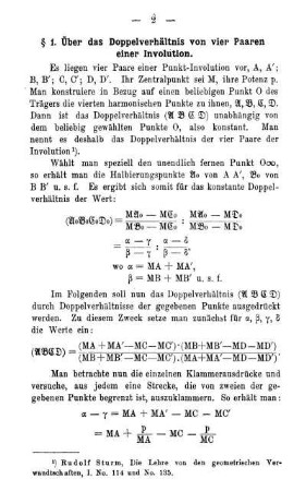 § 1. Über das Doppelverhältnis von vier Paaren einer Involution.