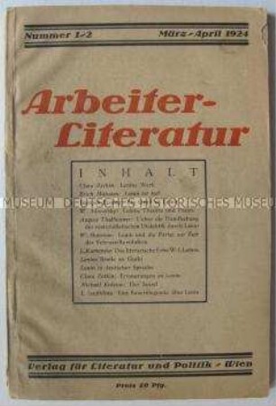Internationale Monatszeitschrift "Arbeiter-Literatur" mit Beiträgen von Clara Zetkin, Mühsam, Molotow, Kamenew, Thalheimer zum Tod von Lenin