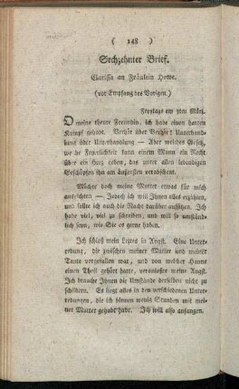 Sechzehnter Brief. Clarissa an Fräulein Howe. - Siebzehnter Brief. Clarissa an Fräulein Howe.