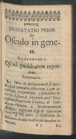 Articulus I. Osculi quidditatem expendens.