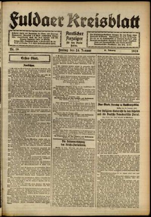 Erste Ausgabe vom Freitag, den 24. Januar 1919.