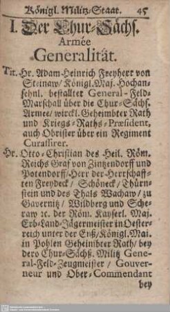 I. Der Chur-Sächs. Armee Generalität