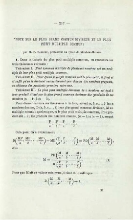 NOTE SUR LE PLUS GRAND COMMUN DIVISEUR ET LE PLUS PETIT MULTIPLE COMMUN.