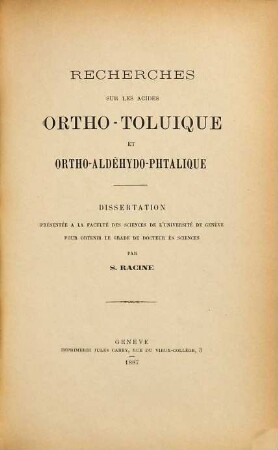 Recherches sur les acides ortho-toluique et ortho-aldéhydo-phtalique