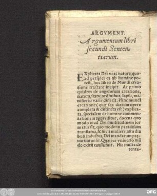 Argumentum libri secundi Sententiarum.