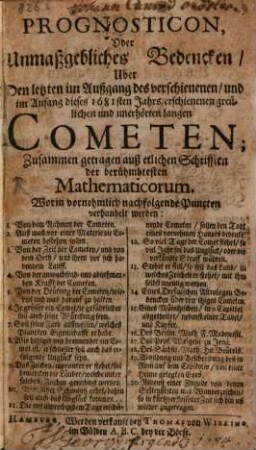 Prognosticon über den Cometen anno 1681