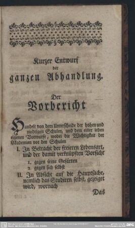 Kurzer Entwurf der ganzen Abhandlung