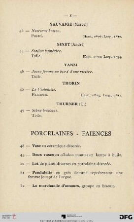 Porcelaines - Faiences (Nr. 48-57)