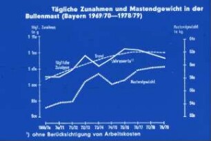 Tägliche Zunahmen und Mastendgewicht in der Bullenmast (Bayern 1969/70 - 1978/79)