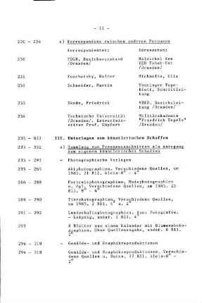 III. Unterlagen zum künstlerischen Schaffen