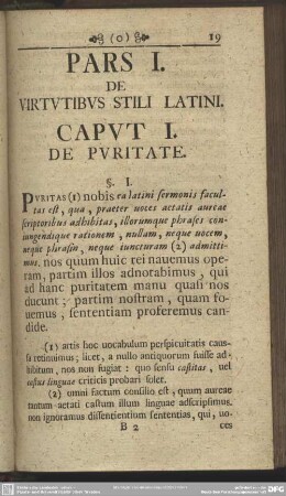 Pars I, De Virtutibus Stili Latini