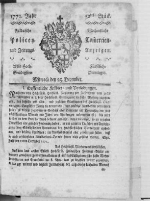 52tes Stück, Ausgabe vom 25. December 1771