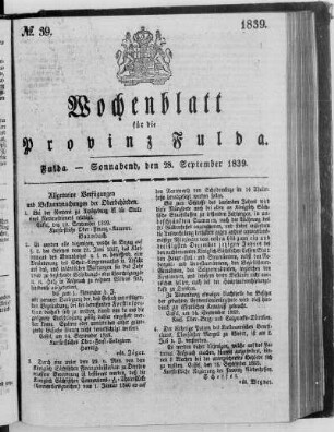 No. 39, Ausgabe vom 28. September 1839