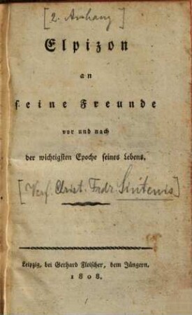 Elpizon oder Über meine Fortdauer im Tode, Anhang 2.. Elpizon an seine Freunde