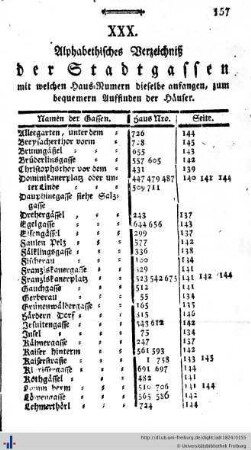 Alphabethisches Verzeichniß der Stadtgassen