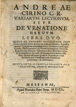 De venatione heroum : libri duo