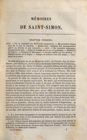 Mémoires complets et authentiques du Duc de Saint-Simon sur le siècle de Louis XIV et la régence, 1