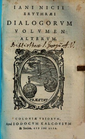 Iani Nicii Erythraei Dialogorum Volumen ..., 2