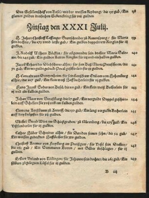 Zinstag den XXXI Julii.