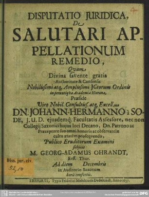 Disputatio de salutari appellationum