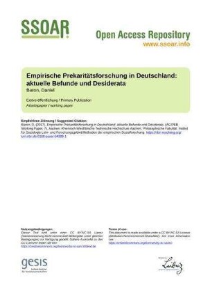Empirische Prekaritätsforschung in Deutschland: aktuelle Befunde und Desiderata