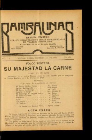 Su majestad, la carne : farsa en un acto