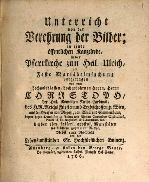 Unterricht von der Verehrung der Bilder