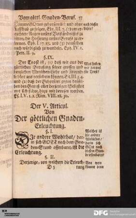 Der V. Articul. Von Der göttlichen Gnaden-Erleuchtung.